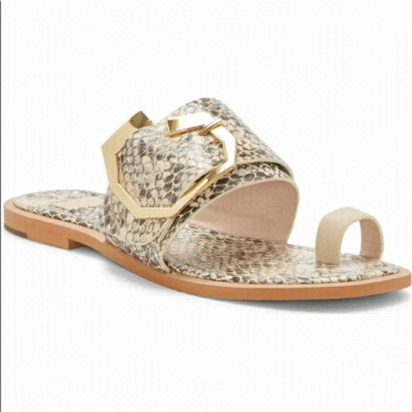 SIGERSON MORRISON Womens Black Snake Toe-Loop Asymmetrical Nelson Square Toe Buckle Leather Sandals Shoes